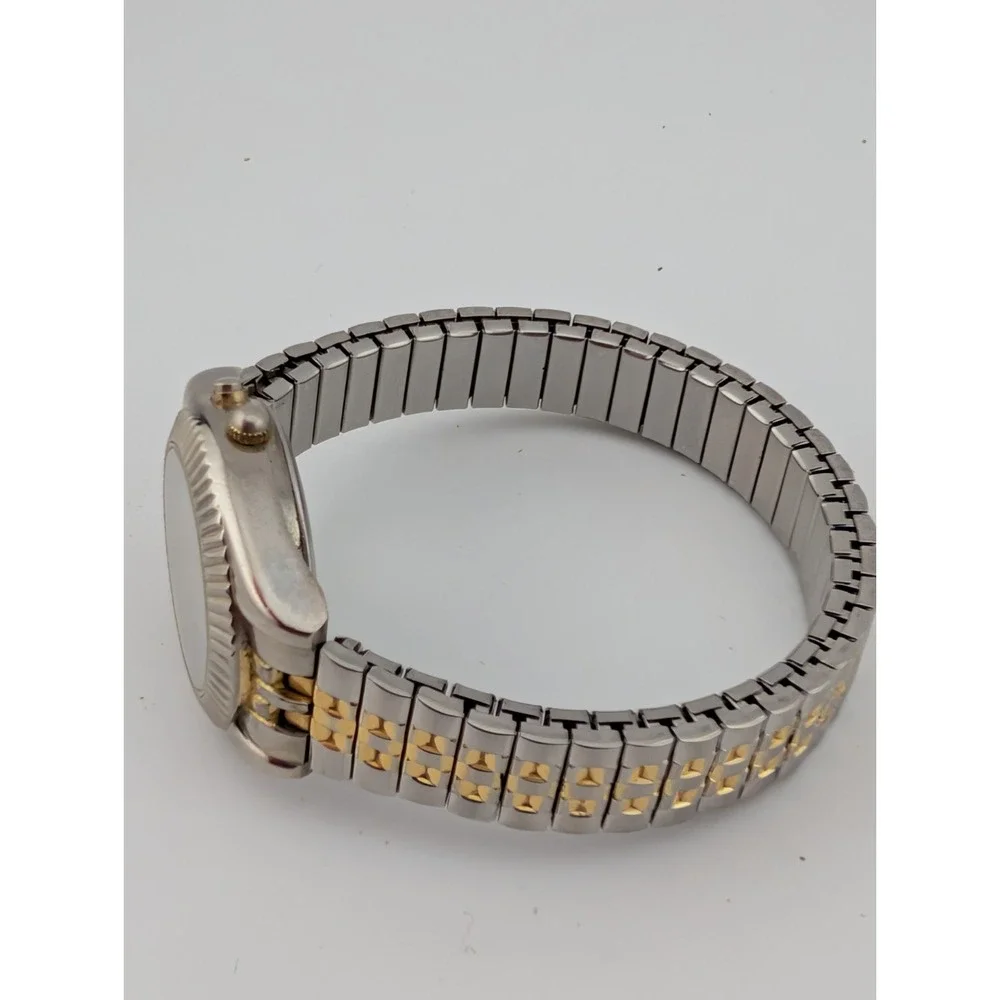 Watch-It Women's Watch Night Light Two‎ Tone Stretch Band 28mm Case- New Battery